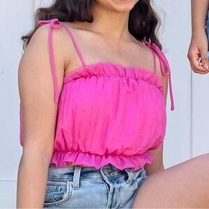 Fuchsia Ruffle Top with Bow Straps